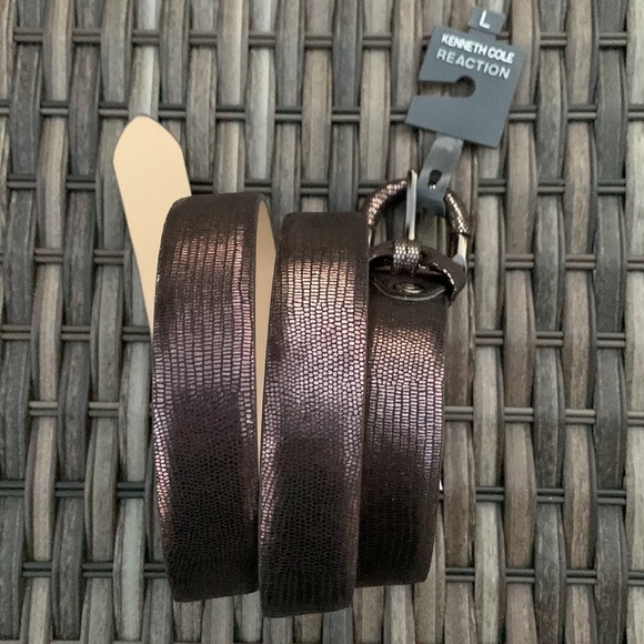 KENNETH COLE REACTION Metallic Snakeskin Print Pewter Belt - Picture 8 of 9